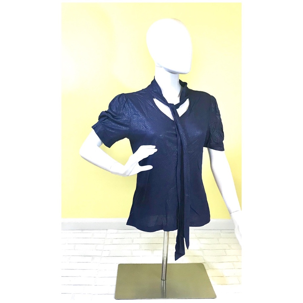 Apostrophe | Womens Sz M Shimmer Blue Top With Tie